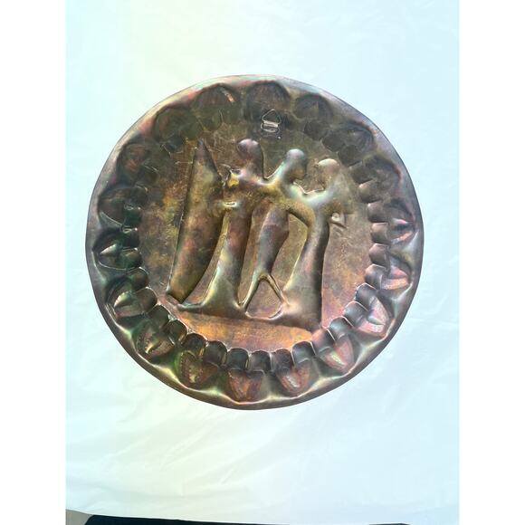 Vintage Egyptian Handmade Engraved Plate Pharaoh Musicians Wall Hanging 11.25" - Picture 5 of 12